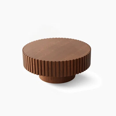 Handcrafted Round Coffee Table With Relief Design And Sturdy Pedestal, Ideal For Stylish Living Room Decor | Wayfair North America