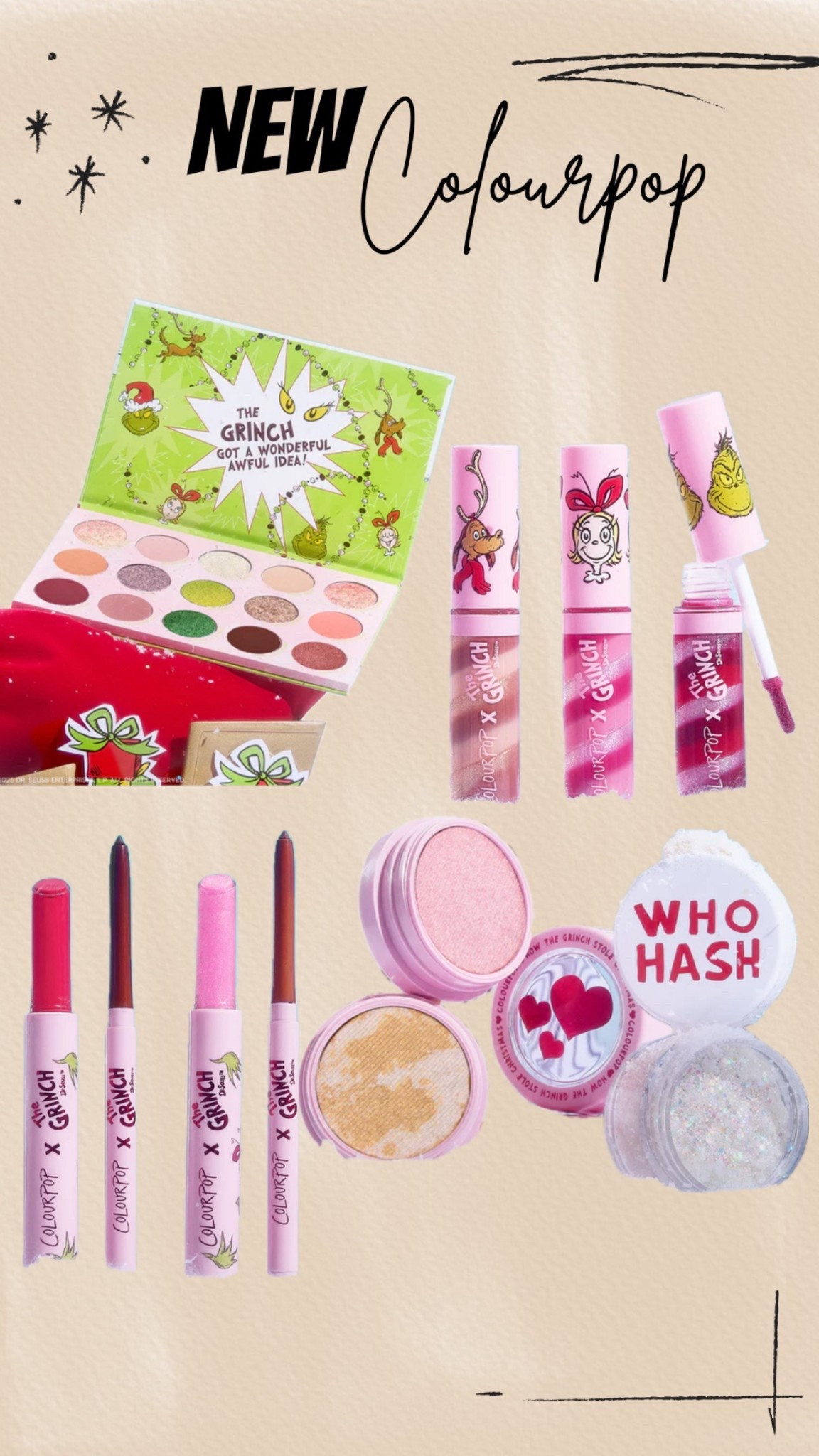 The Grinch x Colourpop collection 

#LTKSeasonal #LTKFamily