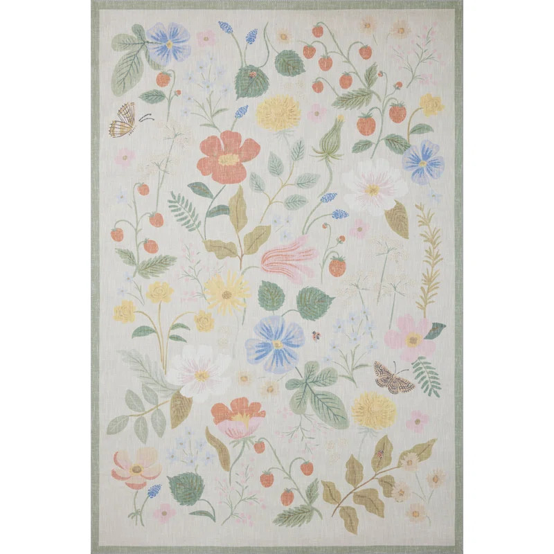 Rifle Paper Co.x Loloi Cotswolds Strawberry Fields Ivory Rug | Wayfair North America