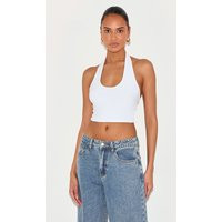 Basic White Slinky Scoop Neck Halter Top | PrettyLittleThing US