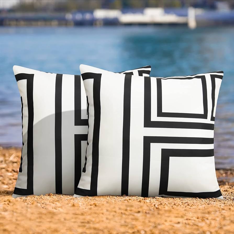 Merrycolor Set of 2 Outdoor Waterproof Throw Pillow Covers Geometry Decorative Square Pillowcases... | Amazon (US)