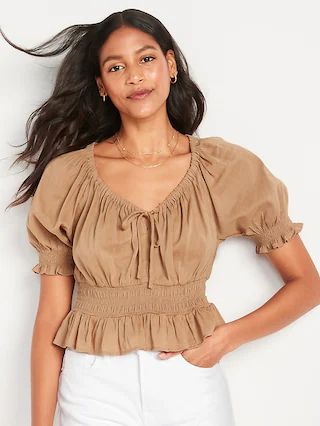 Puff-Sleeve Smocked Poet Blouse for Women | Old Navy (US)