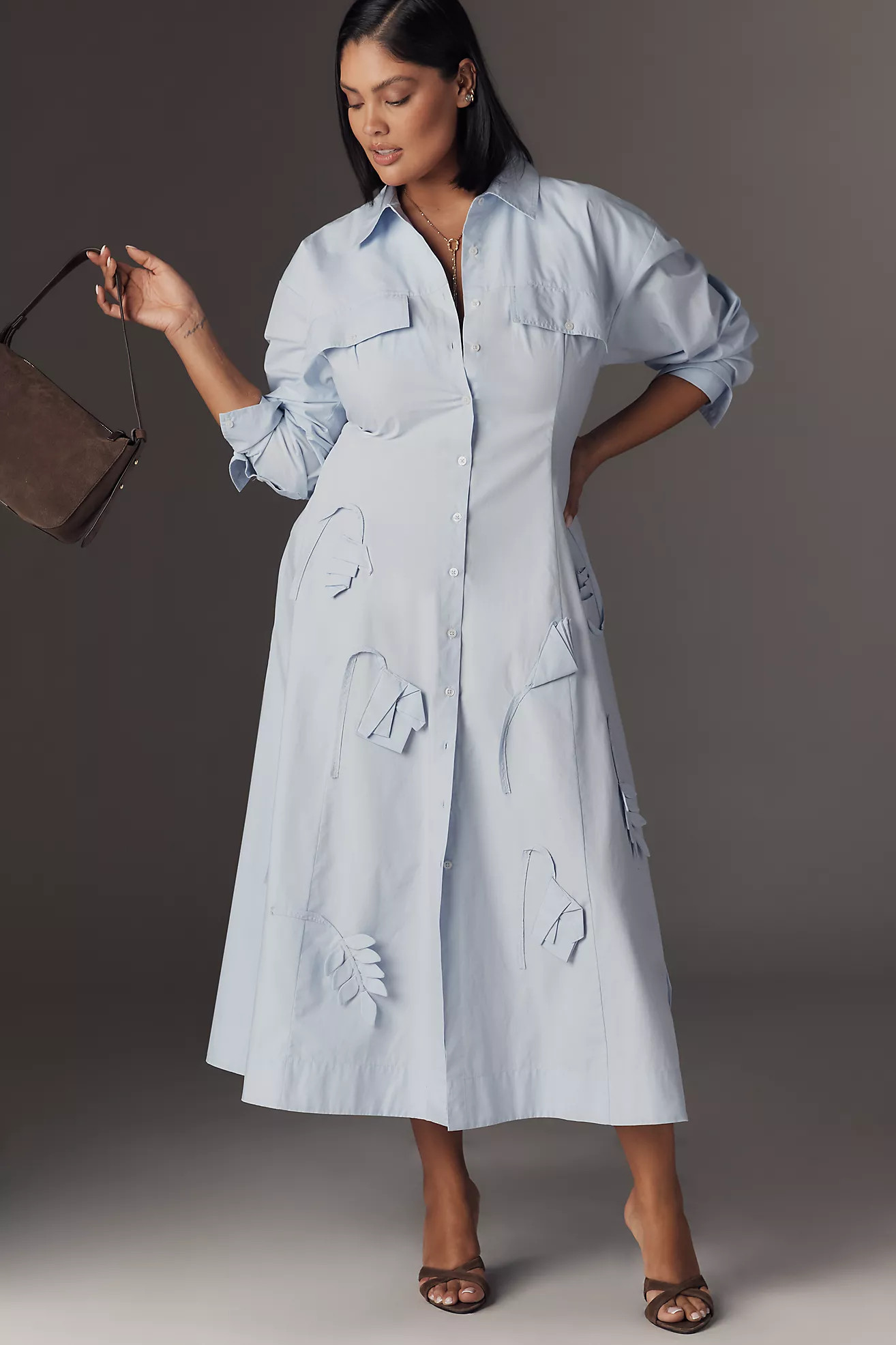 Maeve 3D Floral Long-Sleeve A-Line Shirt Dress | Anthropologie (US)