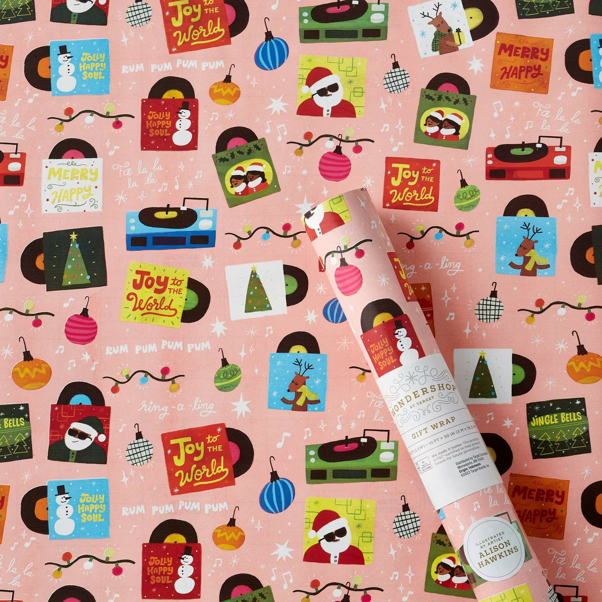 25 sq ft Alison Hawkins Holiday Vinyl Records Christmas Gift Wrap - Wondershop™ | Target