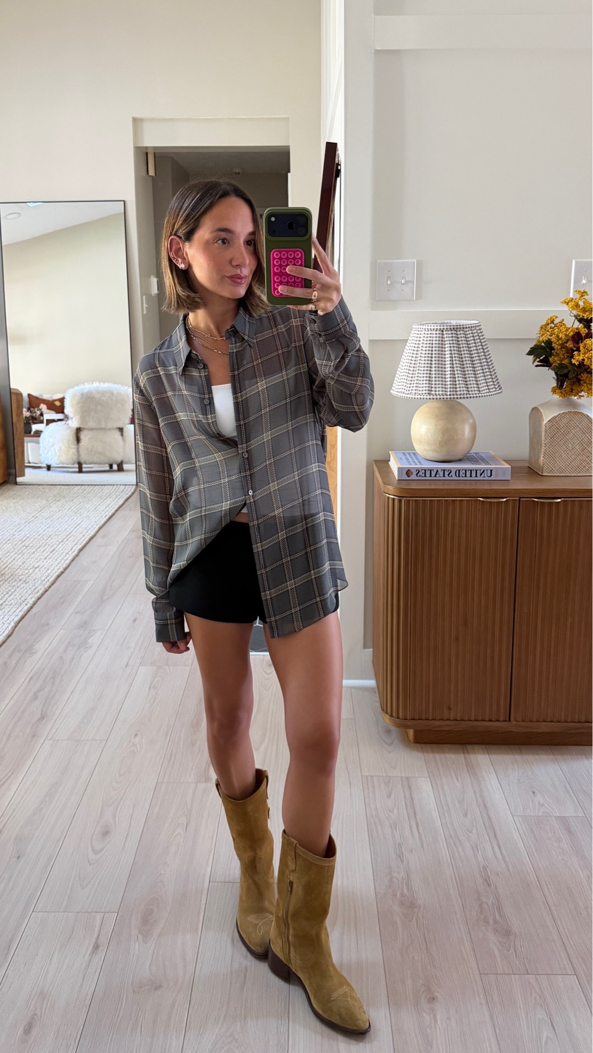 Small silk top, XS cami, 0 shorts @Aritzia