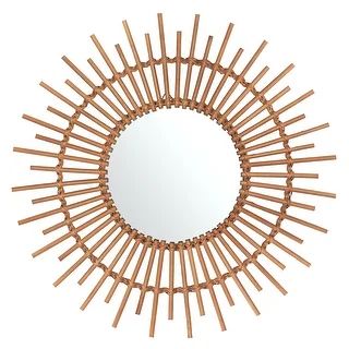 DIA 28" Tulum Hand Made Rattan Frame Round Wall Mirror, Beige Decorative Sunburst Accent Boho Mir... | Bed Bath & Beyond