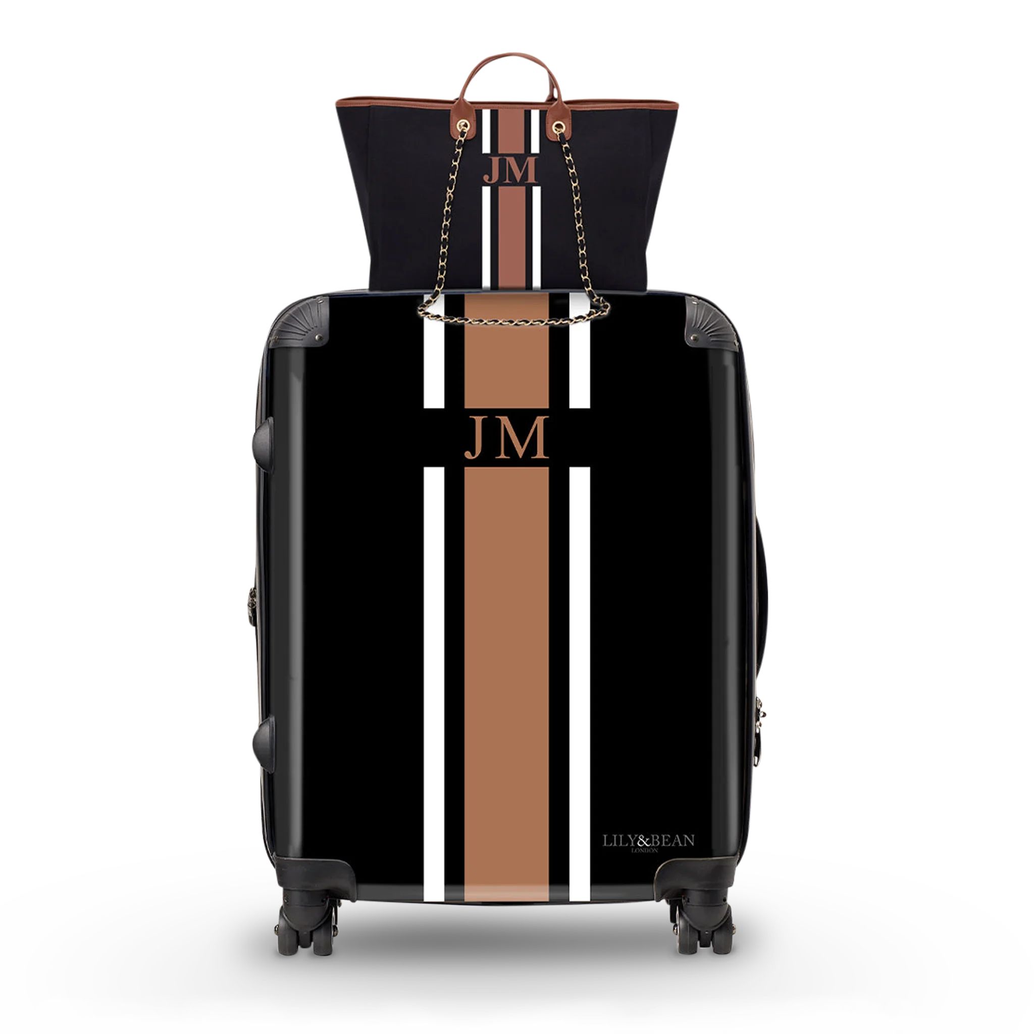 Lily & Bean Set of 2 Black with Tan- Cabin Suitcase and Jumbo Tote | Lily and Bean