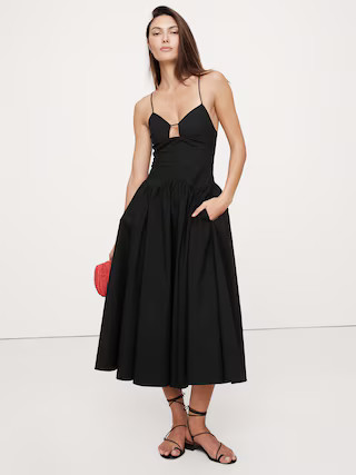 Stretch-Poplin Long Midi Dress | Banana Republic (US)