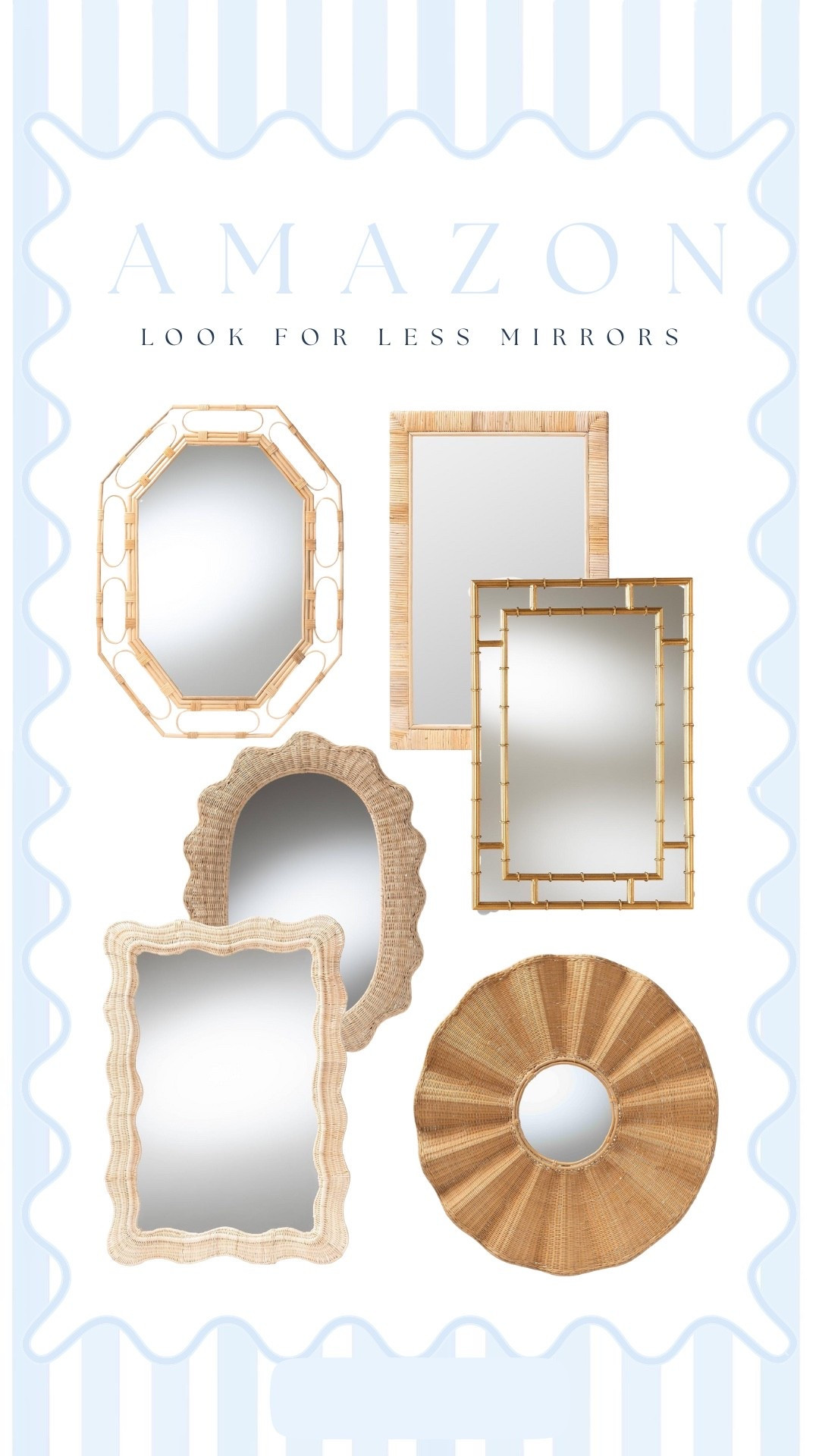 Here’s a round up of rattan look for less mirrors from Amazon!

Coastal home, rattan mirrors, Serena and Lily style 

#LTKHome #LTKStyleTip #LTKSaleAlert