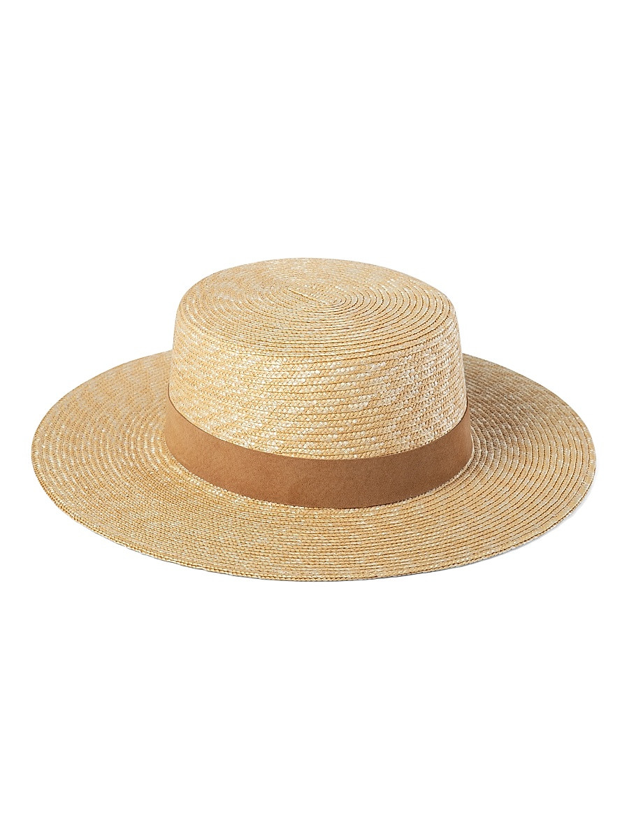 Women's Spencer Boater Suede-Trim Straw Hat - Natural - Size Small | Saks Fifth Avenue