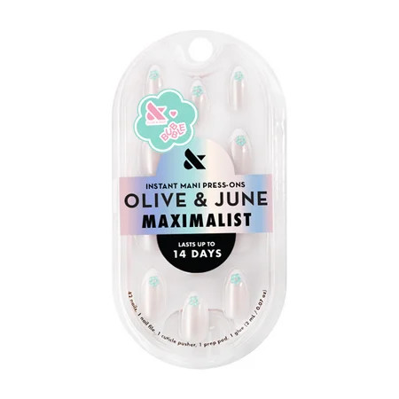 Olive & June + Bubble Instant Mani Medium Almond Press-on Nails, Puffy Flower Chrome French, 42 Pieces | Walmart (US)