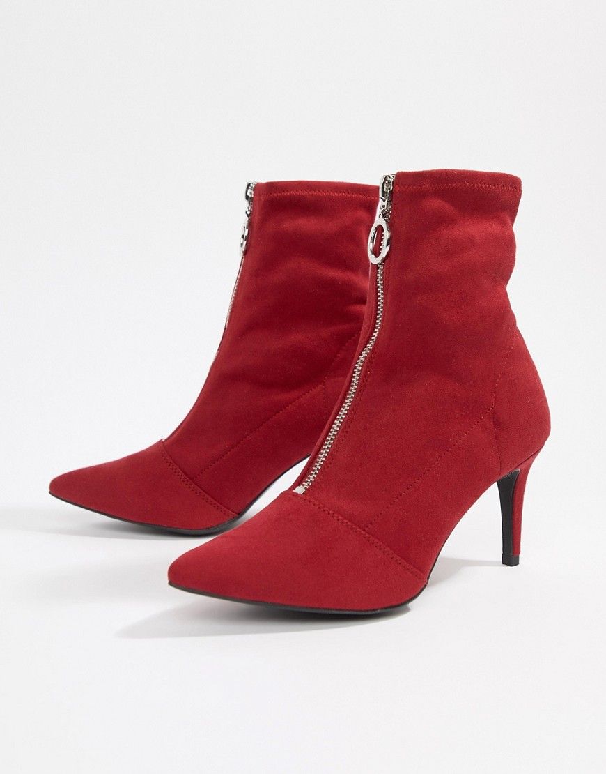 New Look Zip Front Kitten Heel Boot - Red | ASOS US