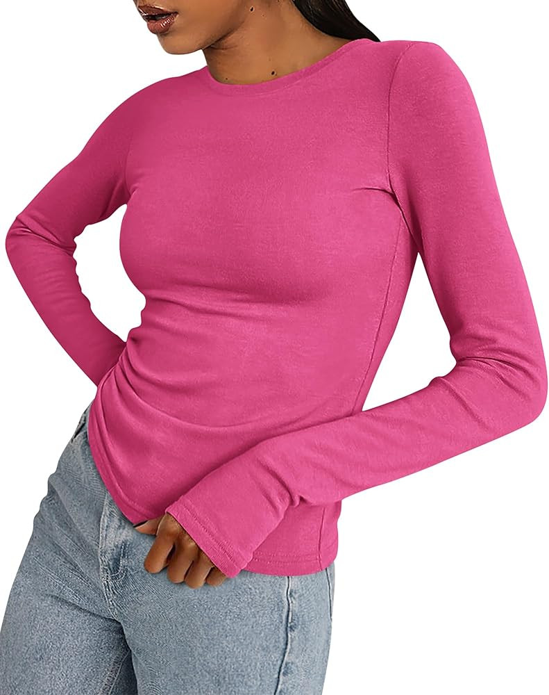 BTFBM Womens Casual Long Sleeve Tops Spring Fall 2025 Crew Neck Workout Shirt Stretchy Slim Fit B... | Amazon (US)