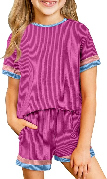 blibean Girls Summer Clothes Kids Contrast Trim Outfits Size 6-15 Years | Amazon (US)