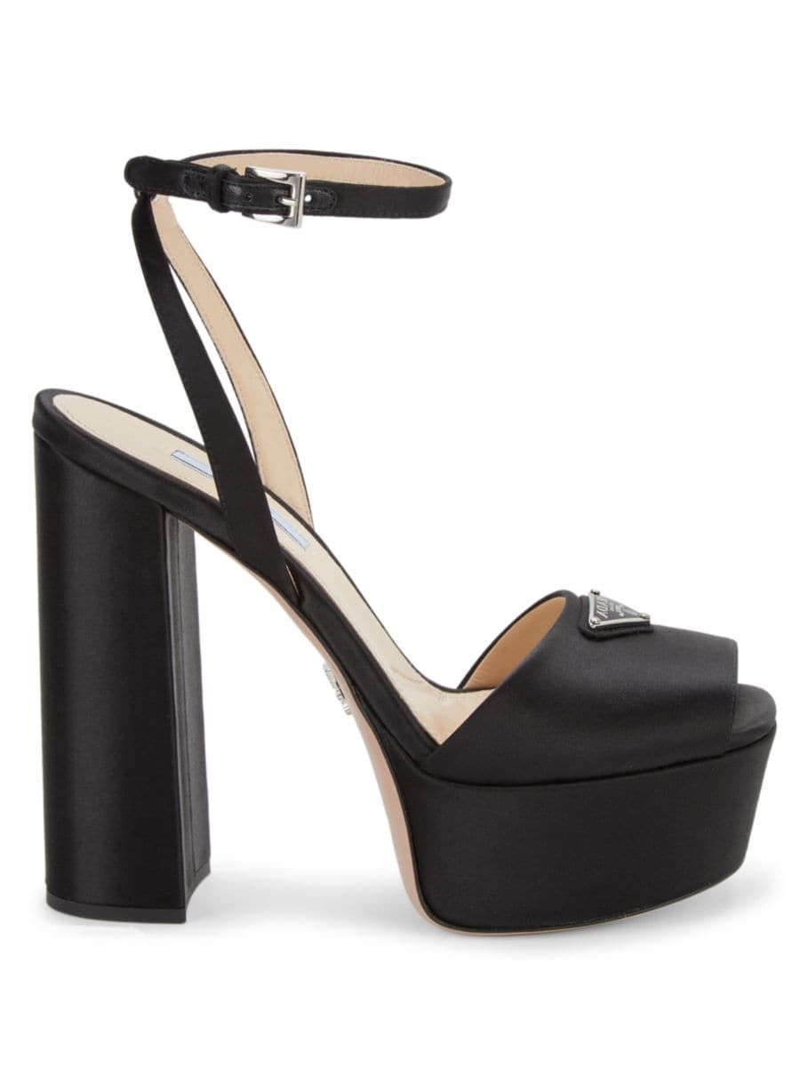 Prada Logo Satin Platform Ankle-Strap Sandals | Saks Fifth Avenue