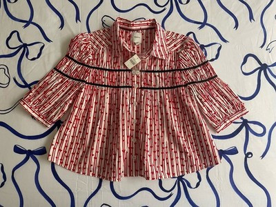 Anthropologie Size S The Leandra Shirred Yoke Blouse Red Hearts ❤️ by Maeve BNWT | eBay US
