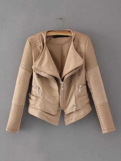 Zipper Detail Quilted PU Jacket | SHEIN