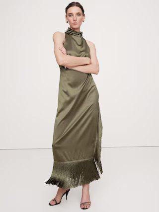 Fringe Satin Maxi Dress | Banana Republic (US)