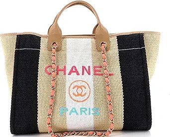 Amazon.com: Chanel, Pre-Loved Deauville Tote Striped Viscose Canvas Medium, Brown : Amazon Luxury | Amazon (US)