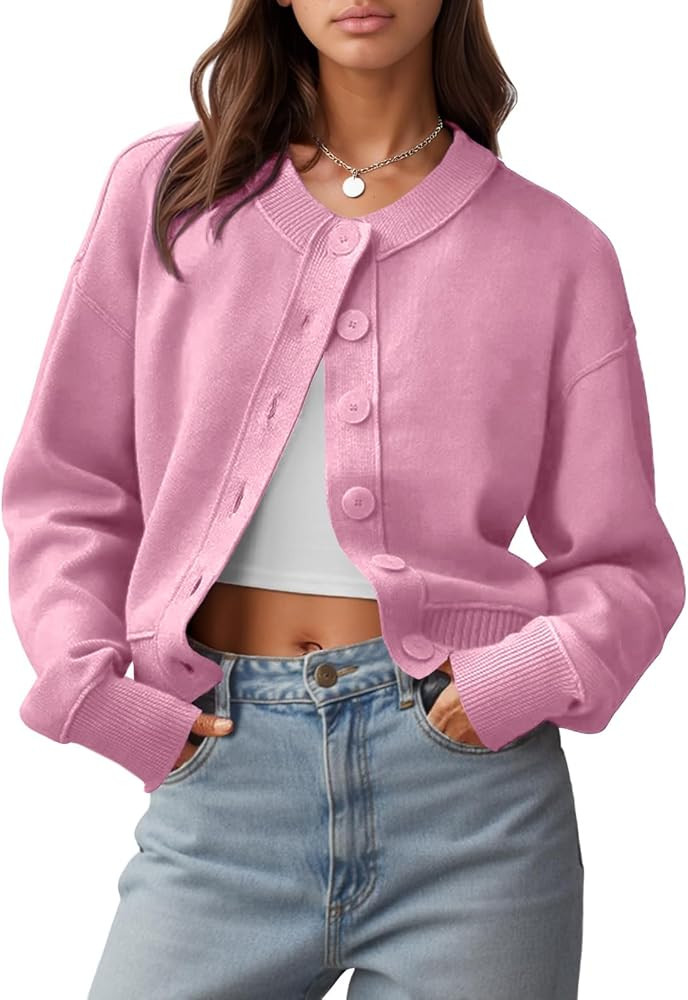 UNCLECAT Womens Cropped Cardigan Sweaters Casual Long Sleeve Crewneck Button Down Knit Outerwear ... | Amazon (US)