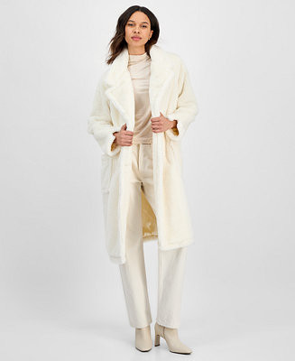 Juniors' Faux-Fur Double-Breasted Coat | Macy's