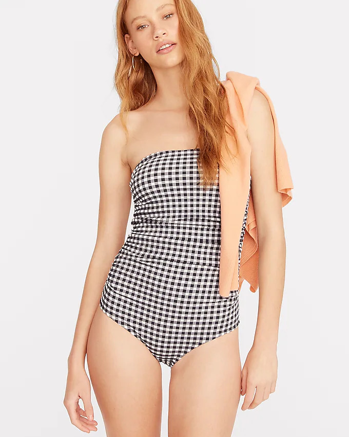 Ruched bandeau one-piece in gingham | J. Crew US