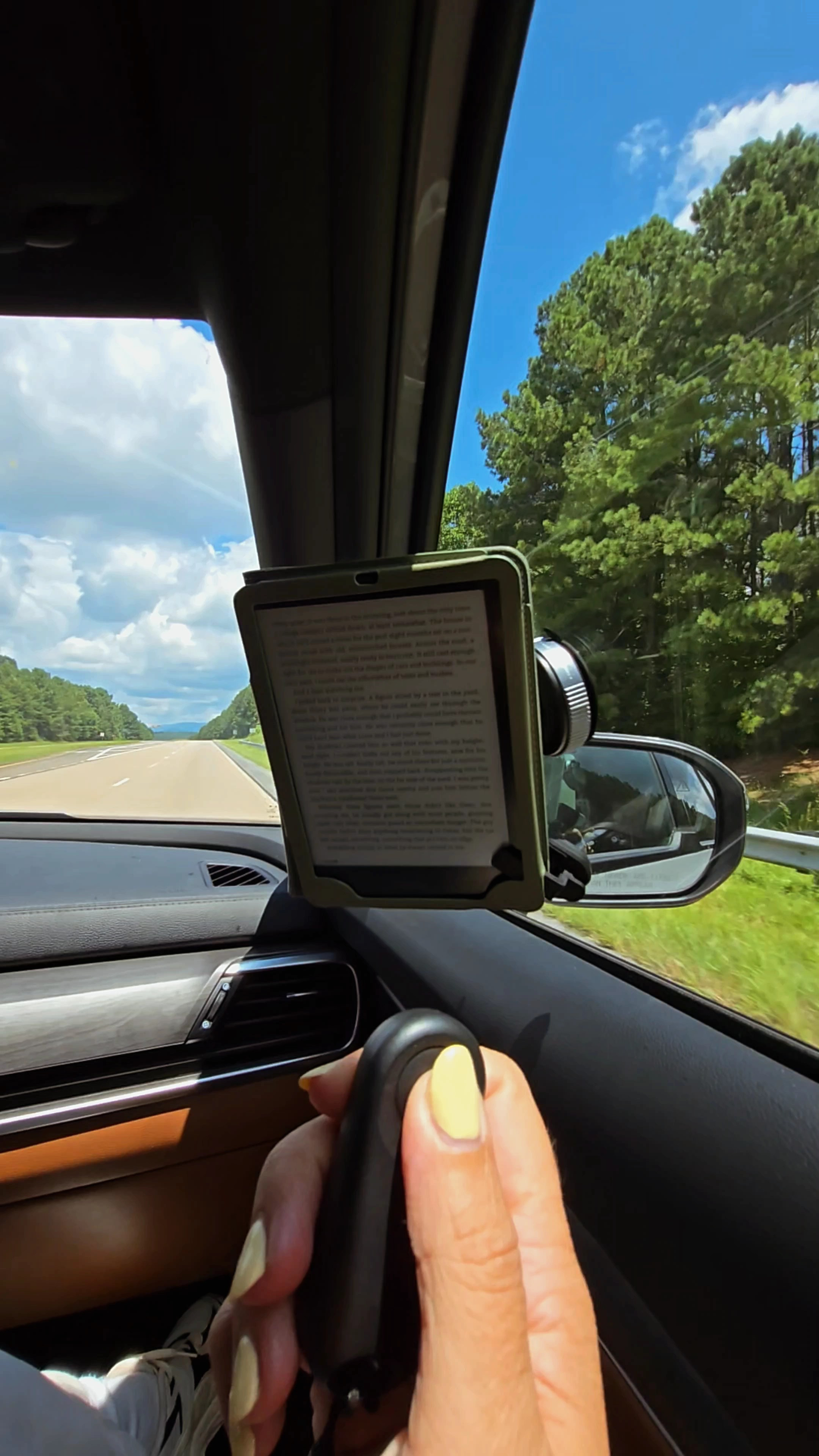 POV: You finally perfected your road trip reading setup.

