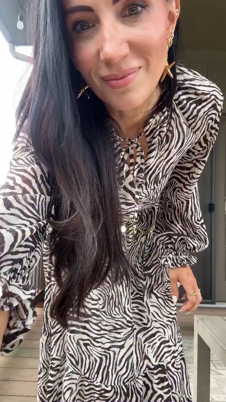 This dress gets so many compliments- and it makes sense. It’s one piece, it’s easy and makes a statement. I’ve worn it with lots of different shoes and jewelry. Highly recommend adding some dark brown zebra to your wardrobe this summer and fall.