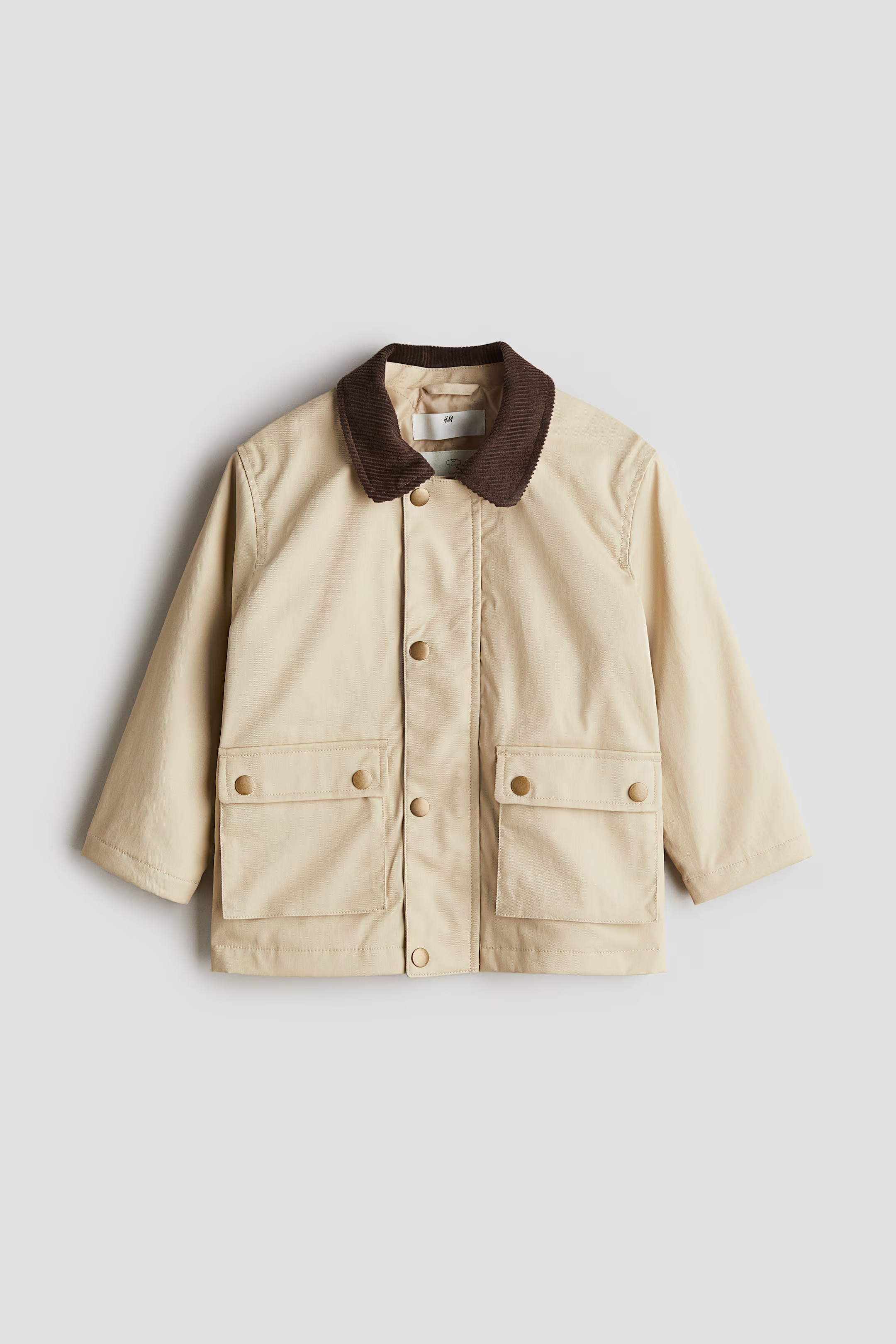 Waxed Twill Jacket - Round Neck - Long sleeve - Light beige - Kids | H&M US | H&M (US + CA)