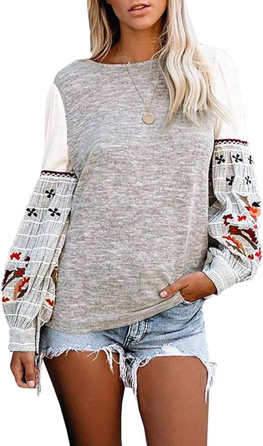 Urchics Womens Casual Long Balloon Sleeve Sweatshirt Crewneck Pullover Shirts | Amazon (US)