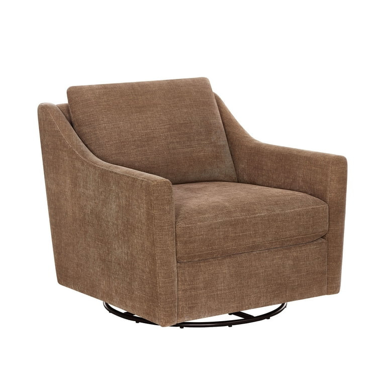 My Texas House Roan Swivel Accent Chair with Jackson Sloped Arms, Brown Fabric | Walmart (US)