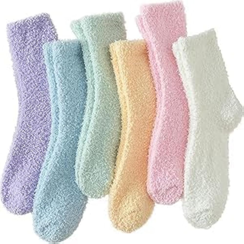 6 Pairs Fuzzy Socks For Women Soft Home Slipper Socks Fluffy Sleeping Socks don't Shed Lint | Amazon (US)