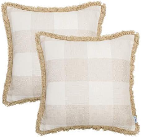 TEAGAN Buffalo Check Plaid Throw Pillow Covers, Farmhouse Decorative Pillow Covers with Cotton Li... | Amazon (US)