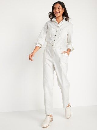 Long-Sleeve Cropped Jean Utility Jumpsuit for Women | Old Navy (US)