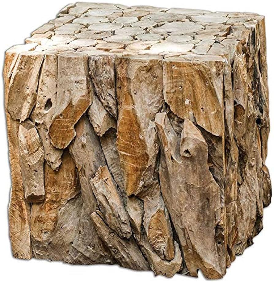 BOWERY HILL Contemporary Teak Root Bunching Cube in Teak Wood | Amazon (US)