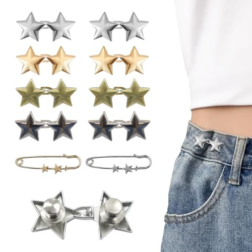10 Set Pant Waist Tightener Star Buttons Pins for Loose Jeans Reusable Waist Cincher Clip Metal S... | Amazon (US)