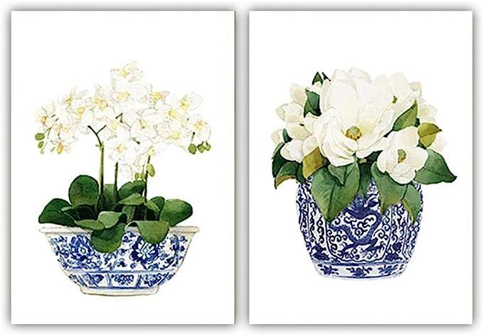 YGYT Flower Canvas Wall Art Magnolia Chinoiserie Oriental Vase Prints Blue White Porcelain Poster... | Amazon (CA)