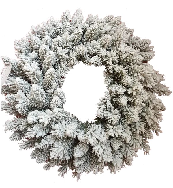 24" Prince Flock® Wreath with Warm White LED Lights (Battery Operated) | King of Christmas