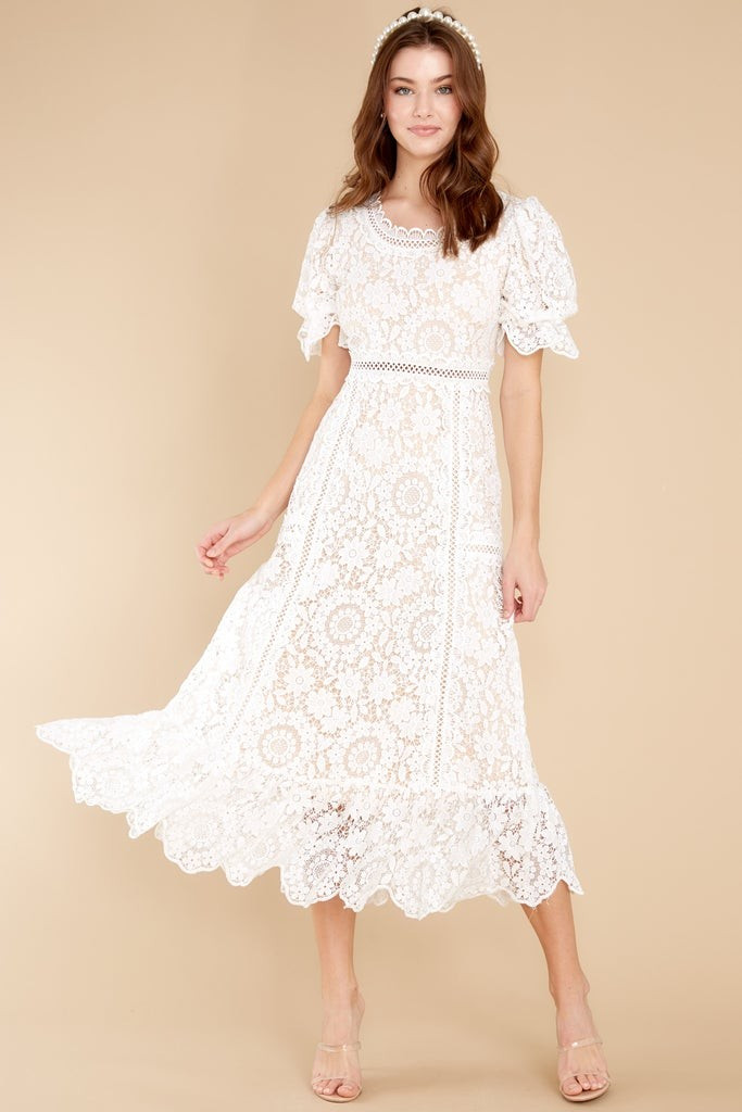 Forever In My Heart White Lace Midi Dress | Red Dress 