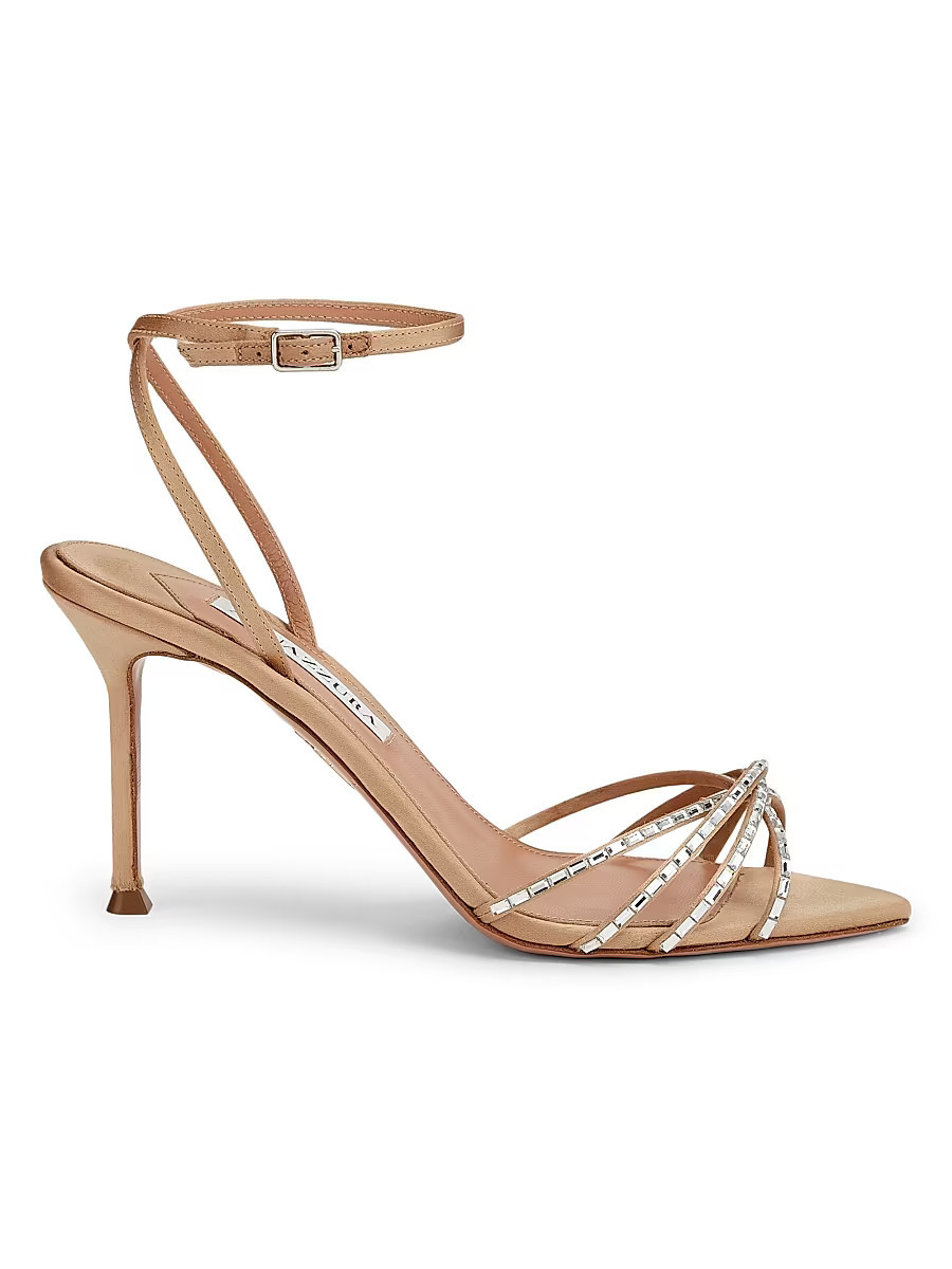 Women's Tell Me 85MM Crystal-Embellished Satin Sandals - Warm Beige - Size 8.5 | Saks Fifth Avenue