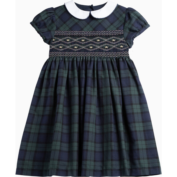 Charlotte Tartan Smocked Dress, Navy Tartan | Maisonette
