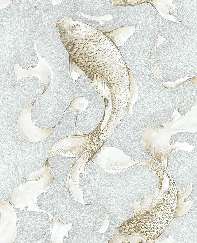 Décor Direct "Riverside, Koi Fish 18' x 20.5" Peel & Stick Wallpaper Roll, Metallic Champagne & ... | Amazon (US)