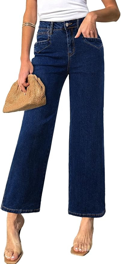 Sidefeel Women's Wide Leg Jeans High Waisted Stretchy Jeans Straight Leg Zimbaplatinum Ankle Deni... | Amazon (US)