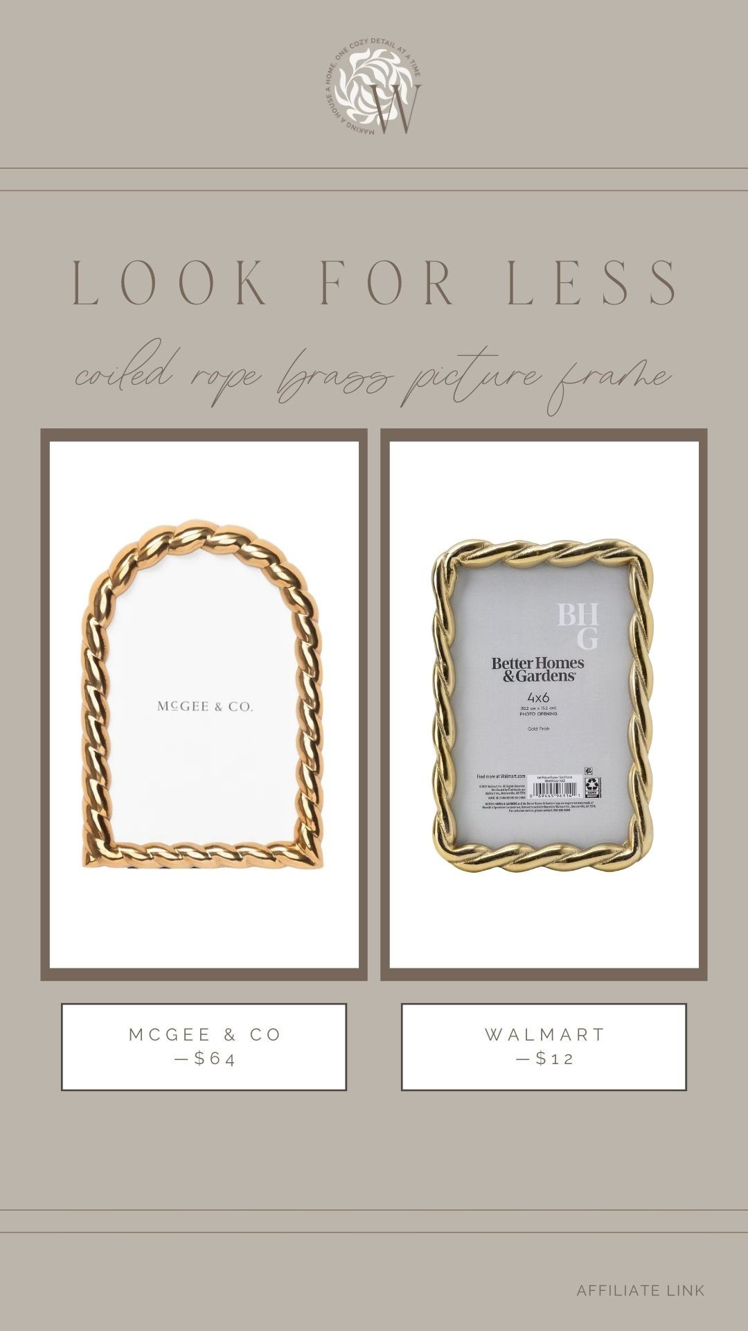 These coiled rope brass picture frames from Walmart remind me so much of this $$$ designer style. Easily elevate your photos and memories with these frames—under $15 max depending on size!

#LTKHome #LTKSaleAlert