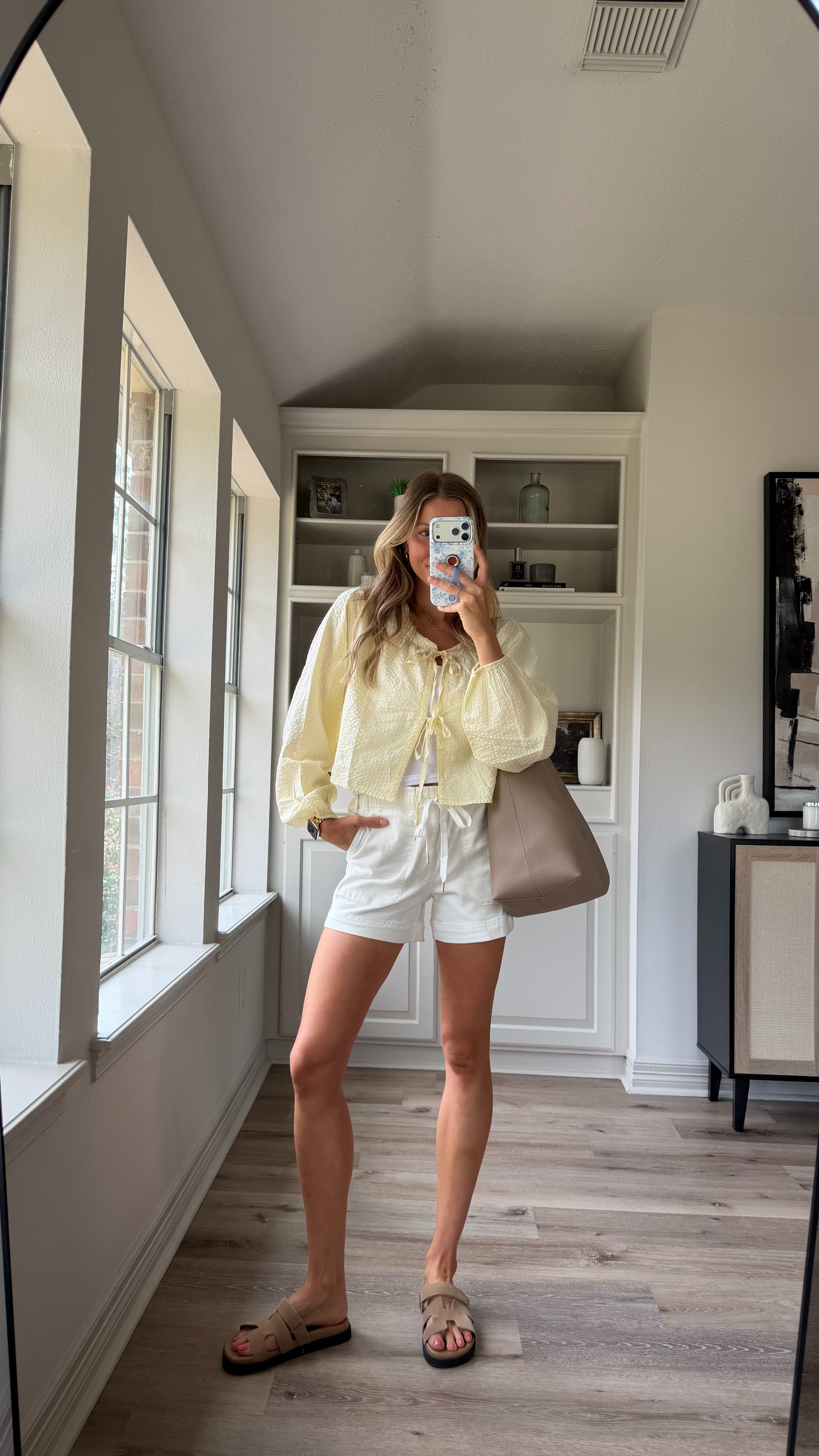 Cute, chic summer outfit | Wearing S in yellow top, S sports bra tank + S in white denim shorts 

 #LTKootd