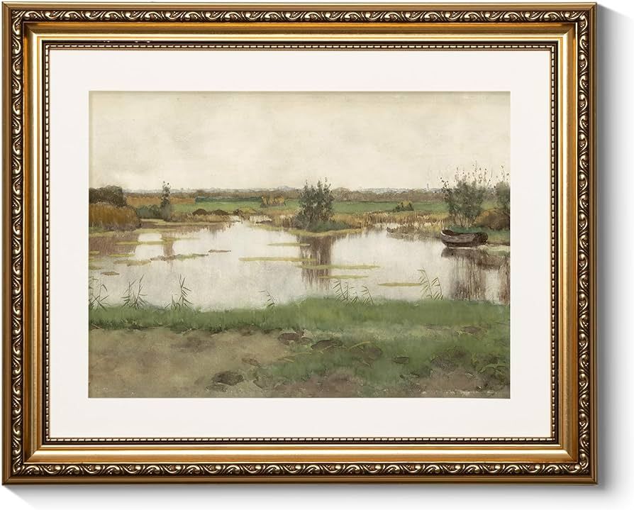 ARPEOTCY Vintage Gold Pictures Framed Wall Art, Landscape Marsh Meadow Canvas Prints Aesthetics A... | Amazon (US)