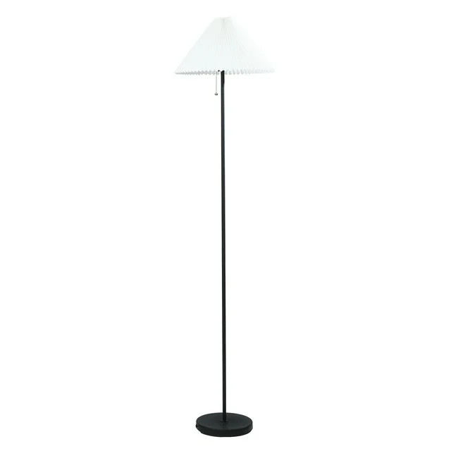 Mainstays 64" Matte Black Metal Floor Lamp, with Pleated White Lampshade | Walmart (US)