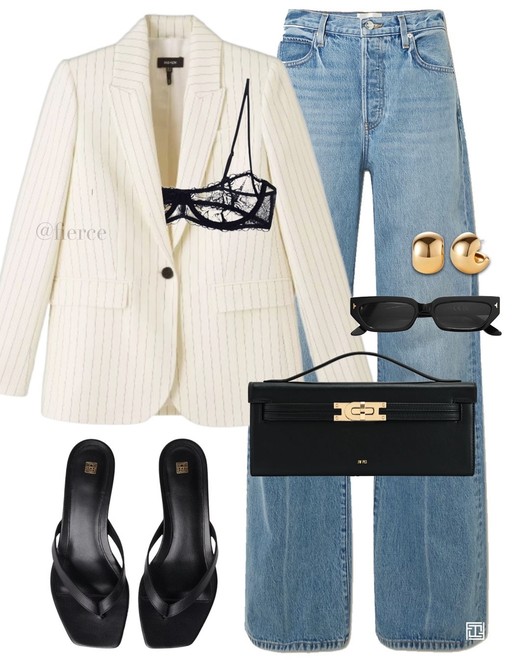 Striped blazer blue jeans heeled thong sandals black clutch bag chic outfit date night 

#LTKspring #LTKeurope #LTKuk