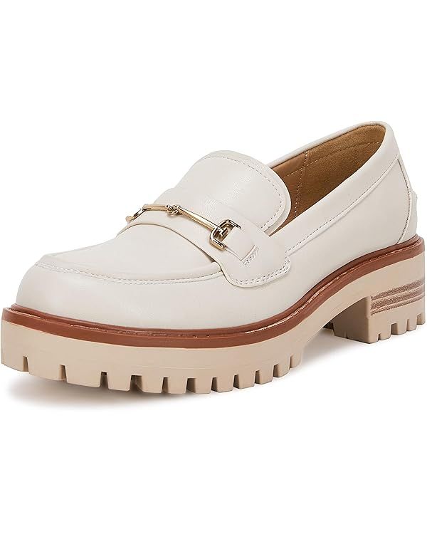 VETASTE Womens Lug Sole Platform Mid Chunky Heel Loafers Classic Round Toe Slip On Office Uniform... | Amazon (US)