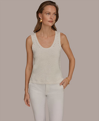Women's Scoop Neck Pointelle Stitched Tank Sweater | Macy's